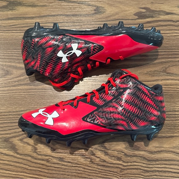 Size 13 Under Armor UA Team Nitro Mid MC 1270439-051 Football Cleats Red/Black - Picture 1 of 9